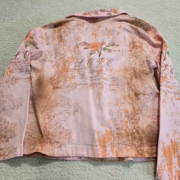 Daniel Benjamin Pink Denim Jacket Floral Print with Sequins Size M Soft Girl - Picture 9 of 12